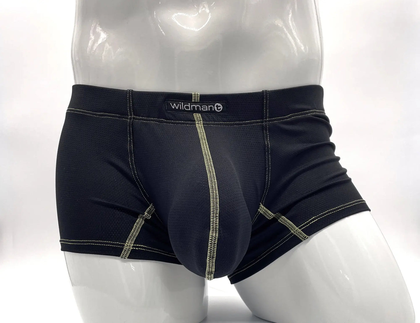 Stitch big boy pouch boxer brief in black with yellow contrasting stitching and supportive contoured design by wildman