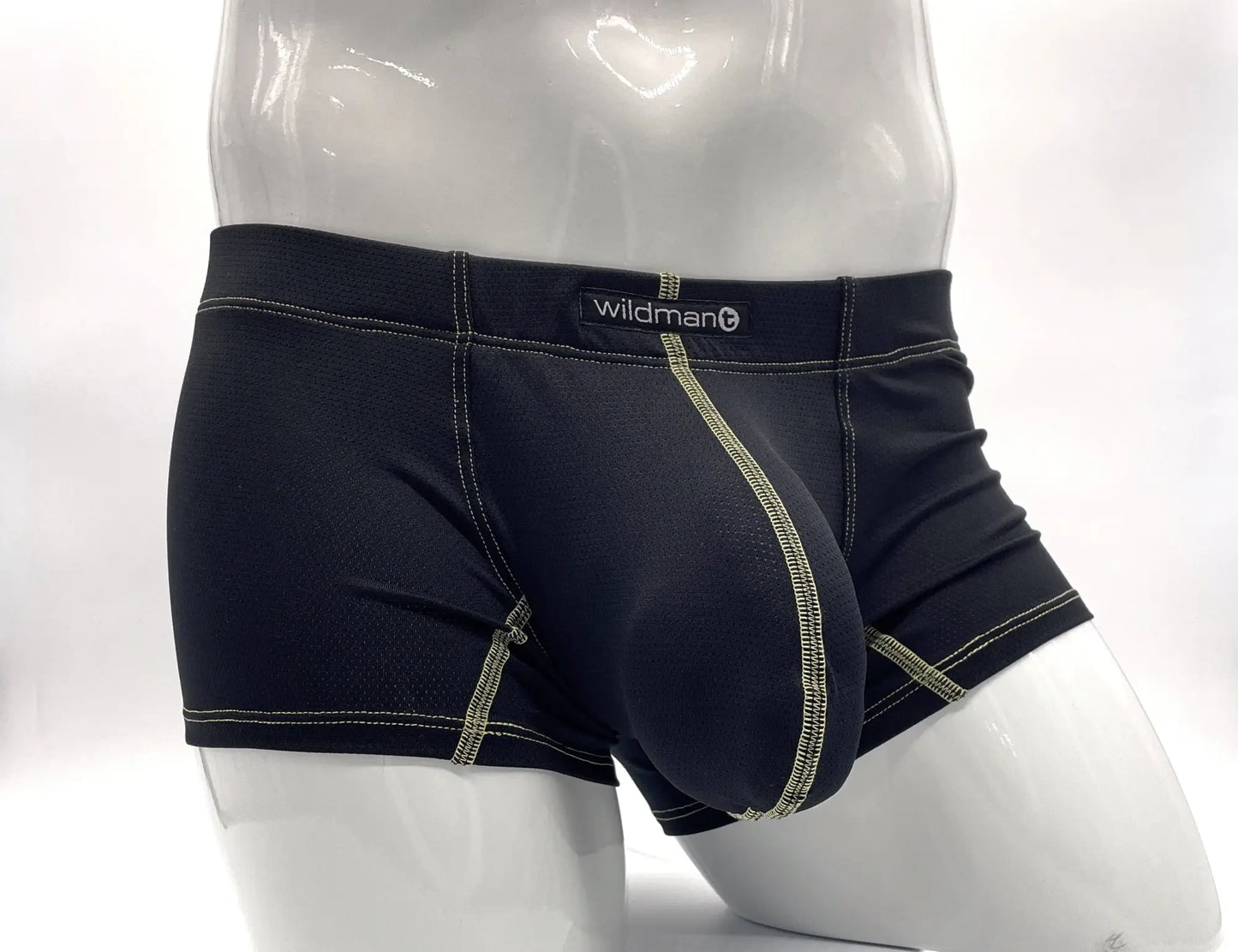 Stitch big boy pouch boxer brief by Black wildman in black with yellow padded contoured design and light green stitching