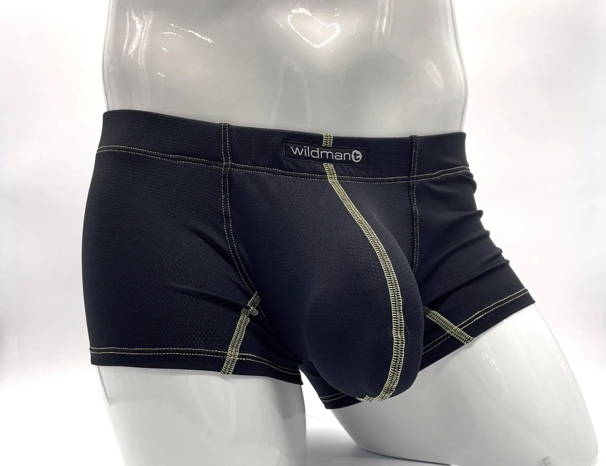 Stitch big boy pouch boxer brief by Black wildman in black with yellow padded contoured design and light green stitching