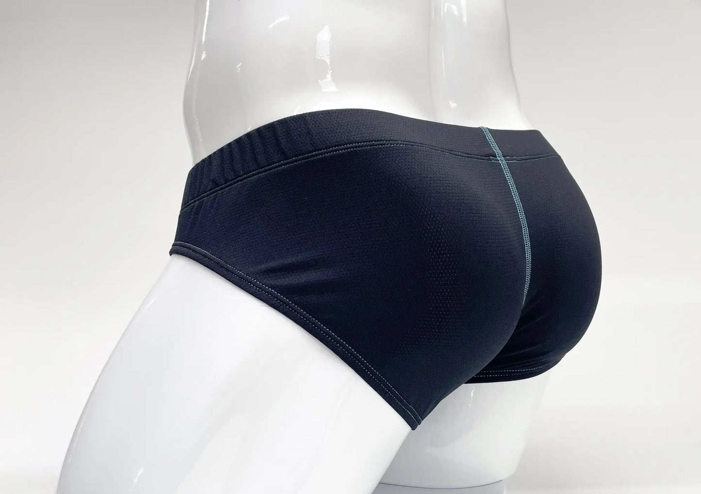 Black stitch big boy pouch brief with subtle gray seam detail designed for athletic support and comfort