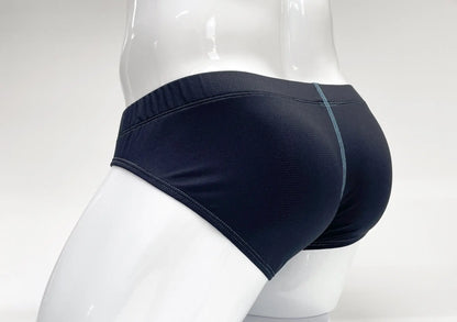 Black stitch big boy pouch brief with subtle gray seam detail designed for athletic support and comfort