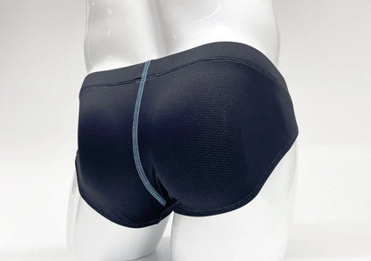 Stitch big boy pouch brief blue black athletic briefs with subtle textured pattern and light blue side seam stitching
