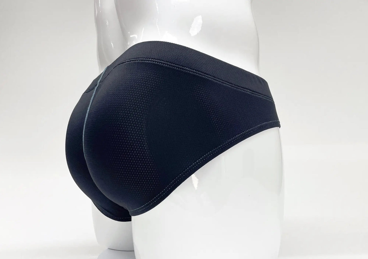 Black mesh stitch big boy pouch brief in blue with smooth elastic waistband for comfortable support