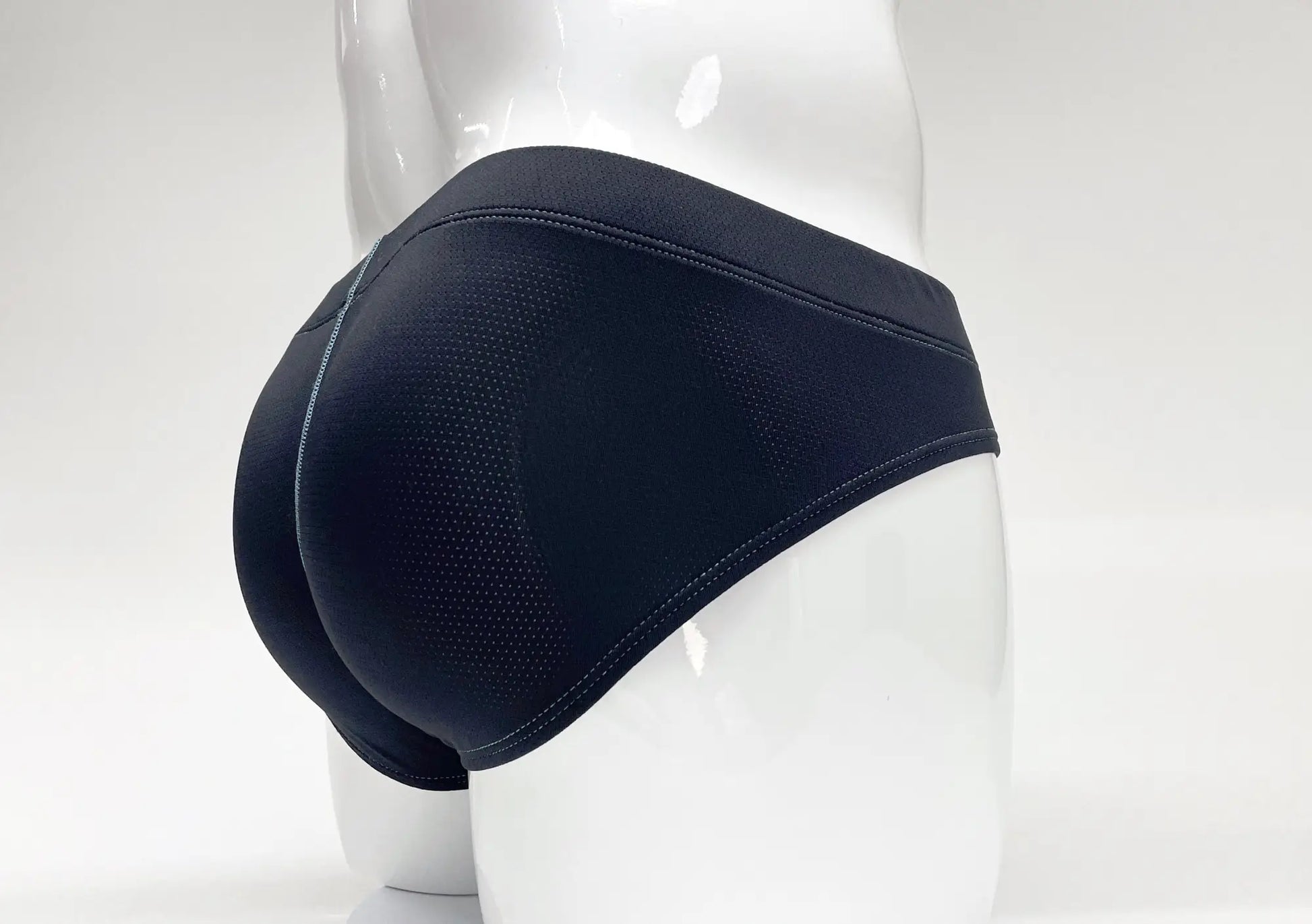 Black mesh stitch big boy pouch brief in blue with smooth elastic waistband for comfortable support