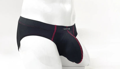 Black men’s briefs stitch big boy pouch brief red with contrasting red stitching and wildman brand label on waistband