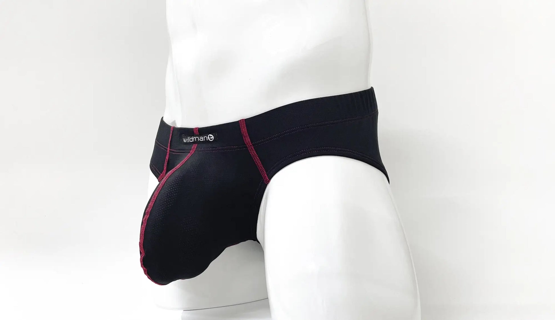 Black men’s briefs stitch big boy pouch brief red with red stitching and wildman logo waistband in cotton fabric