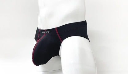 Black men’s briefs stitch big boy pouch brief red with red stitching and wildman logo waistband in cotton fabric