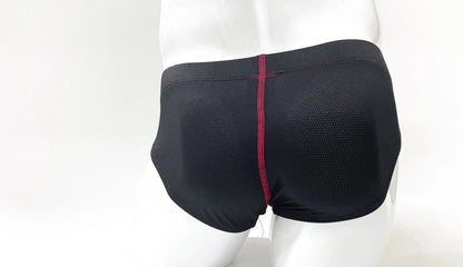 Black mesh stitch big boy pouch brief with red central seam designed for comfort and support