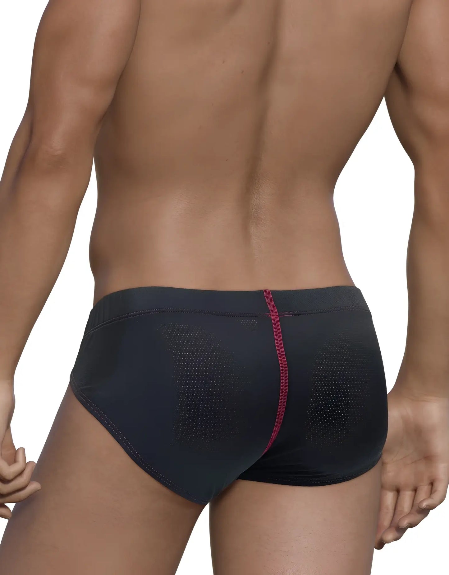 Black mesh stitch big boy pouch brief with a red center seam designed for comfort and style