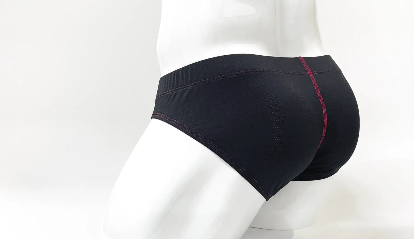 Black Stitch big boy pouch brief with subtle red stitching detail along the side seam for comfortable support