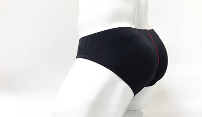 Black stitch big boy pouch brief with subtle red stitching detail along the side seam for comfortable support