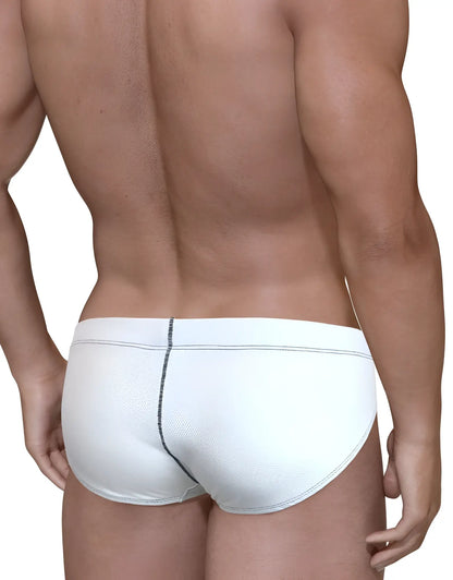 Stitch big boy pouch brief white with subtle textured fabric and contrasting dark stitching along the center seam