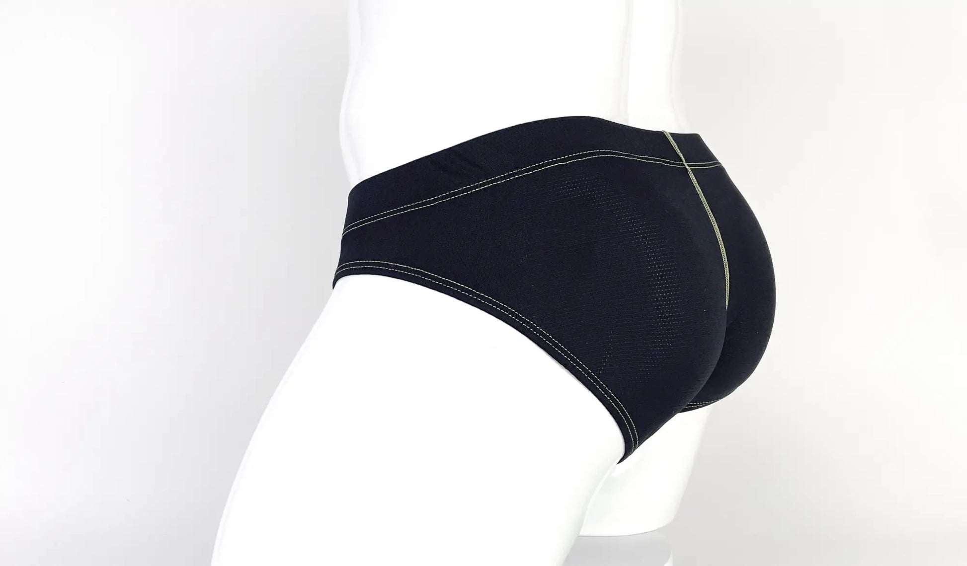 Black Stitch big boy pouch brief with subtle mesh panel and contrasting light stitching along the seams
