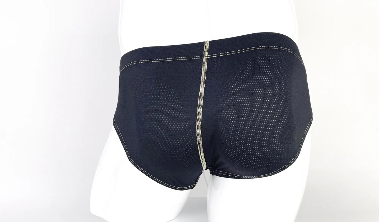 Stitch big boy pouch brief yellow black mesh with central zipper and contrasting white stitching detail