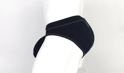 Stitch big boy pouch brief yellow in black with white stitching features form-fitting underwear with contrast trim