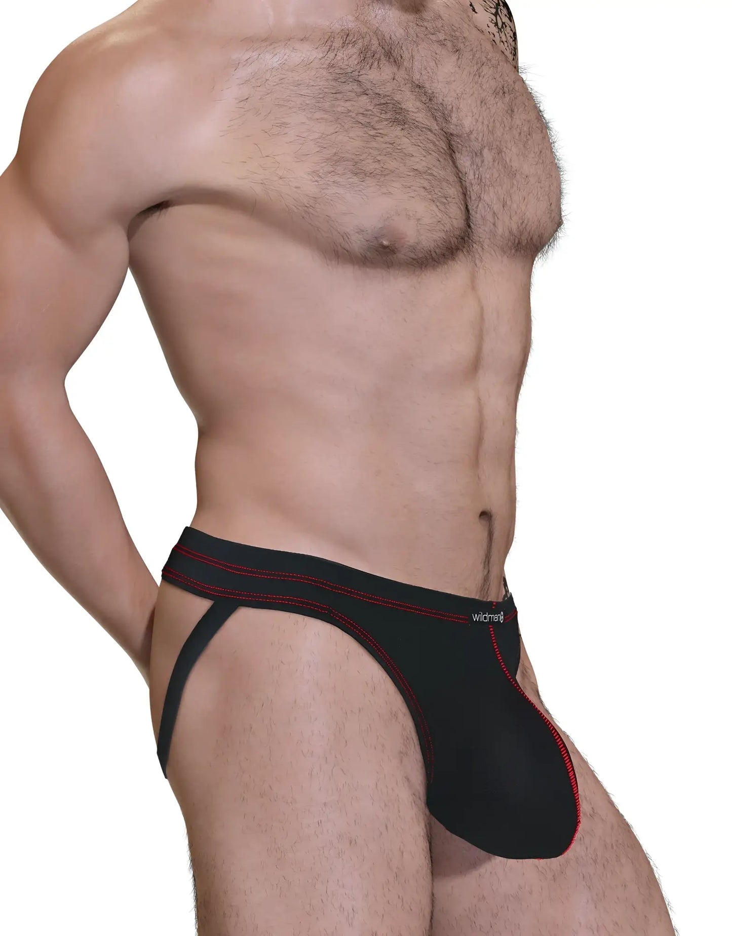 Black and red wildcraft stitch big boy pouch jock strap with sleek form-fitting design for support and comfort
