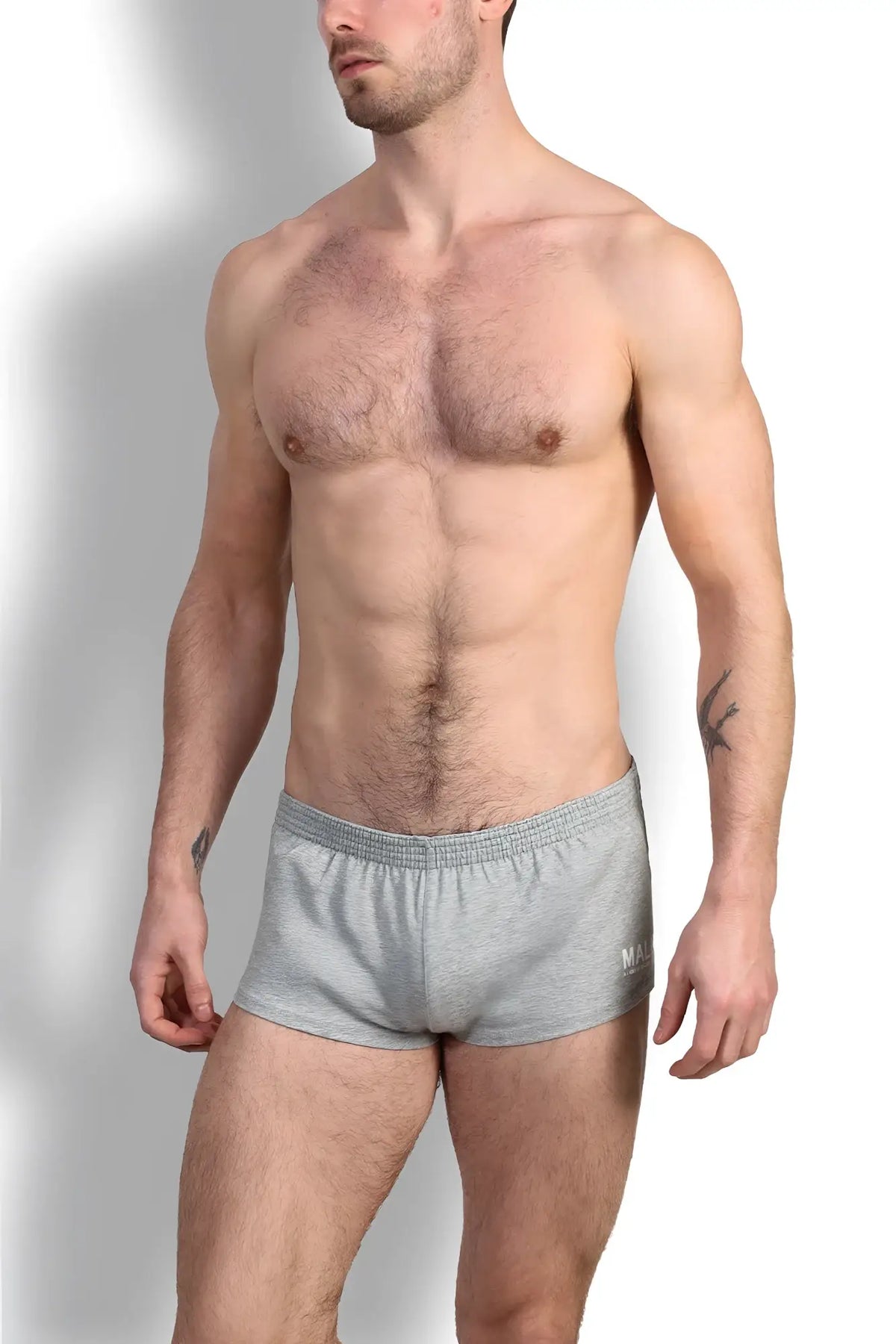 Stretch-it 2 inch short shorts light grey athletic briefs with subtle textured fabric and a small side logo