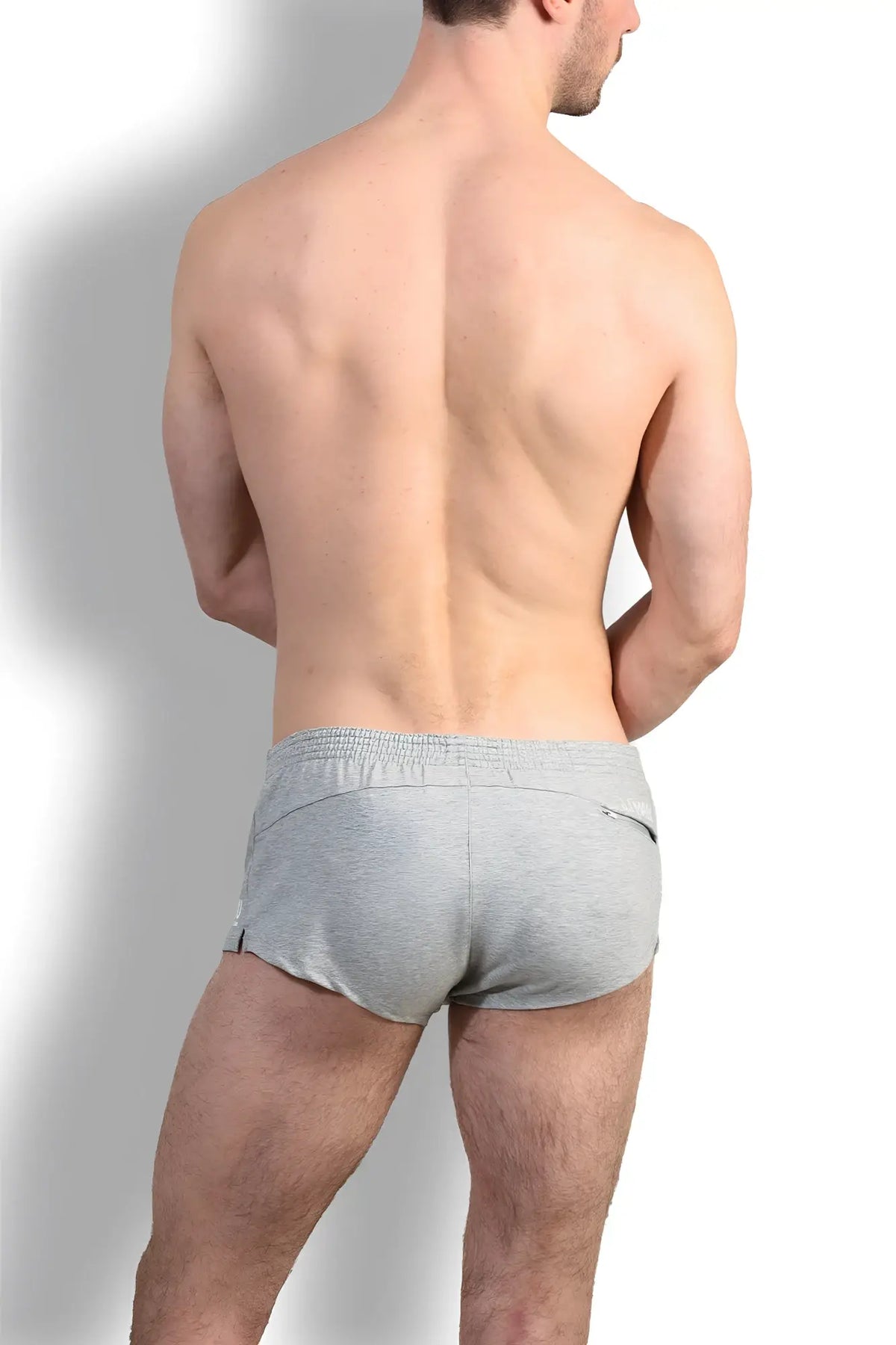 Stretch-it 2 inch short shorts in light grey feature gray athletic briefs with subtle textured fabric and elastic waistband