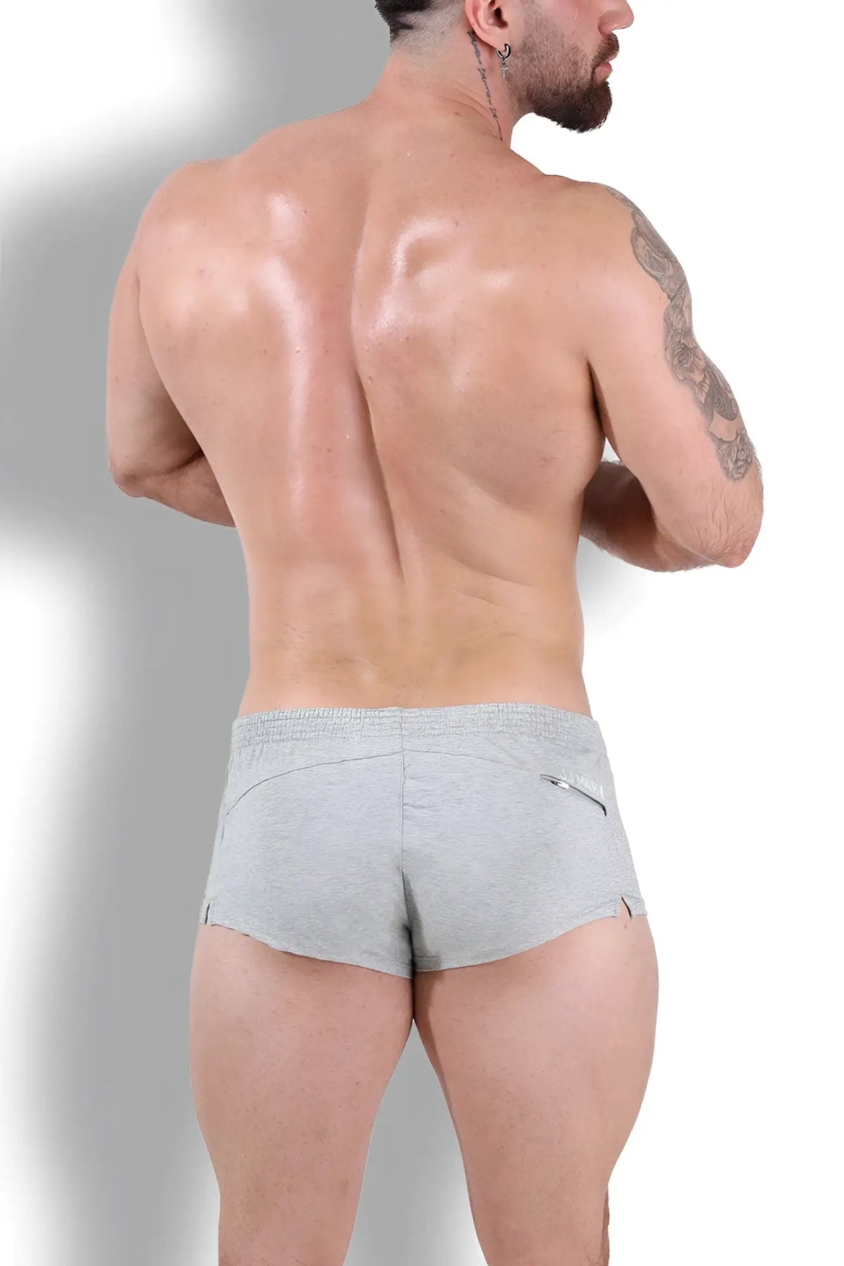 Stretch-it 2 inch light grey heathered athletic shorts with subtle side zipper detail for active wear