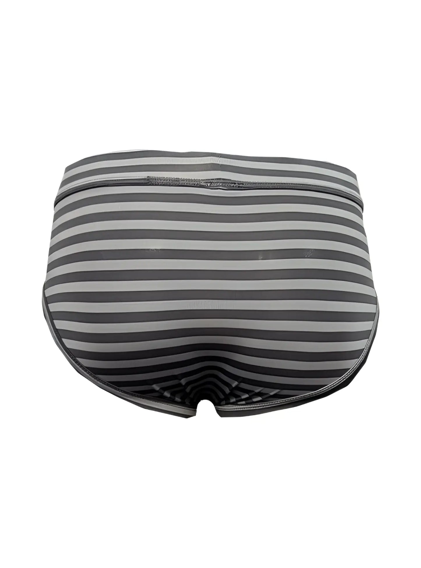 Gray and black striped men’s stretch comfort brief with contoured design for all day wear