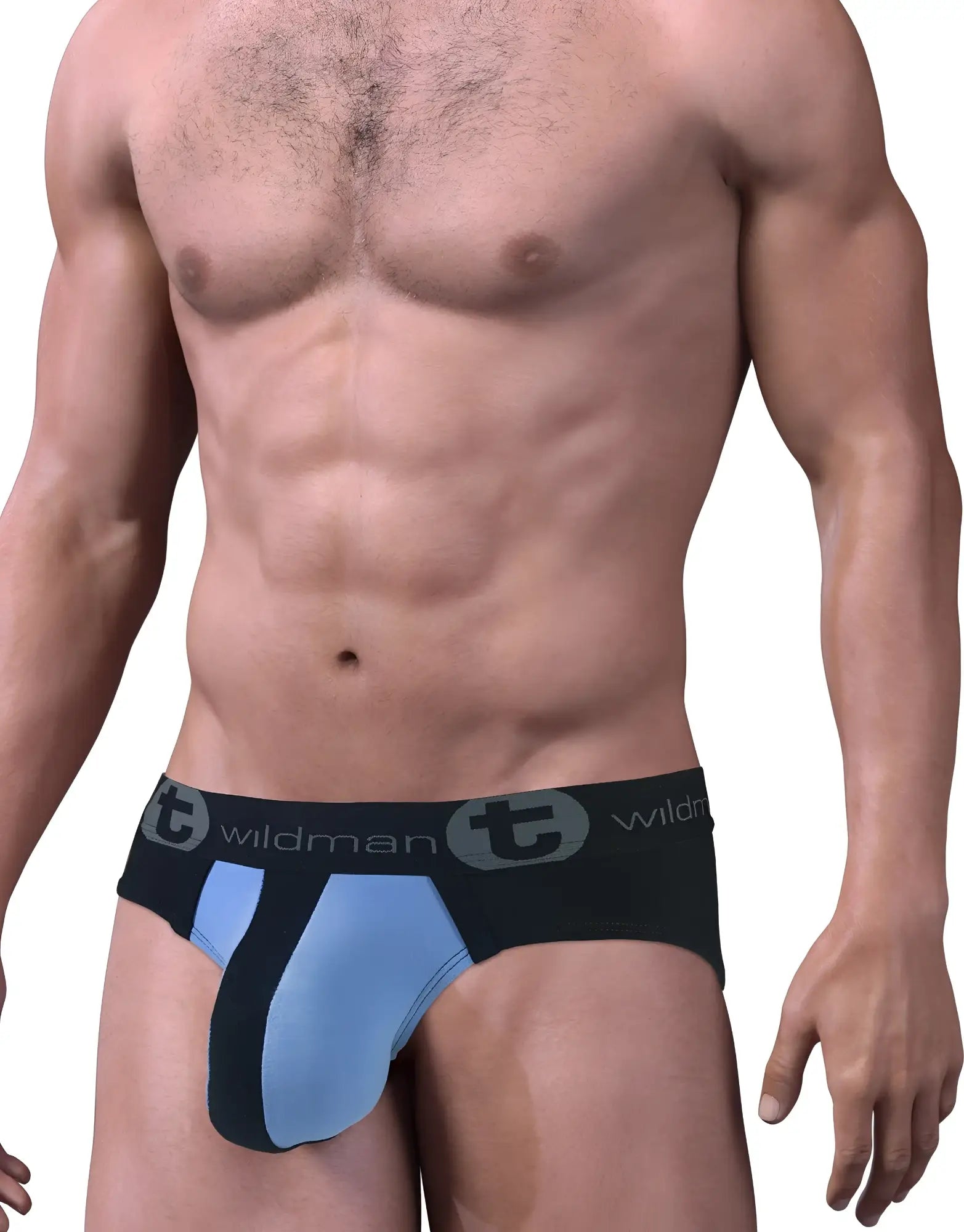 Black and light blue stretch cotton big boy pouch brief with branded waistband for athletic support