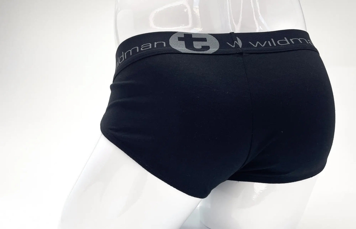Black wildman stretch cotton big boy pouch brief in black with gray logo band for comfortable everyday wear