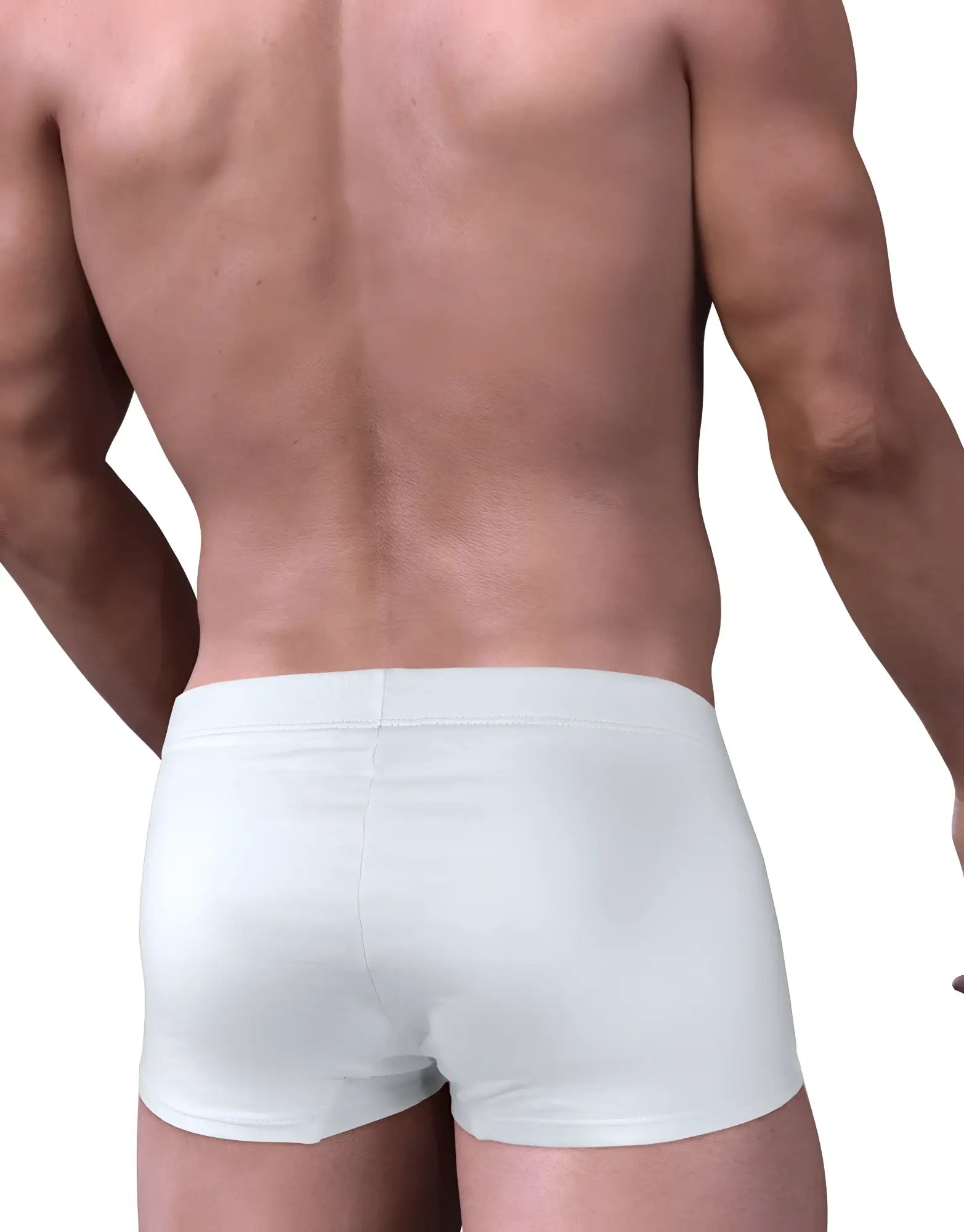 White stretch cotton boxer briefs with smooth form-fitting design in white and blue colors