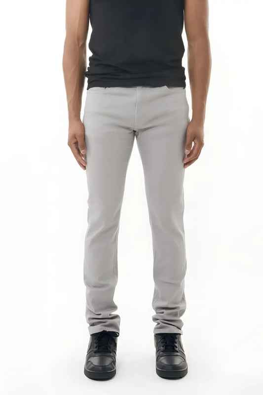 Gray stretch twill pant slim fit with a modern cut and subtle stitching details