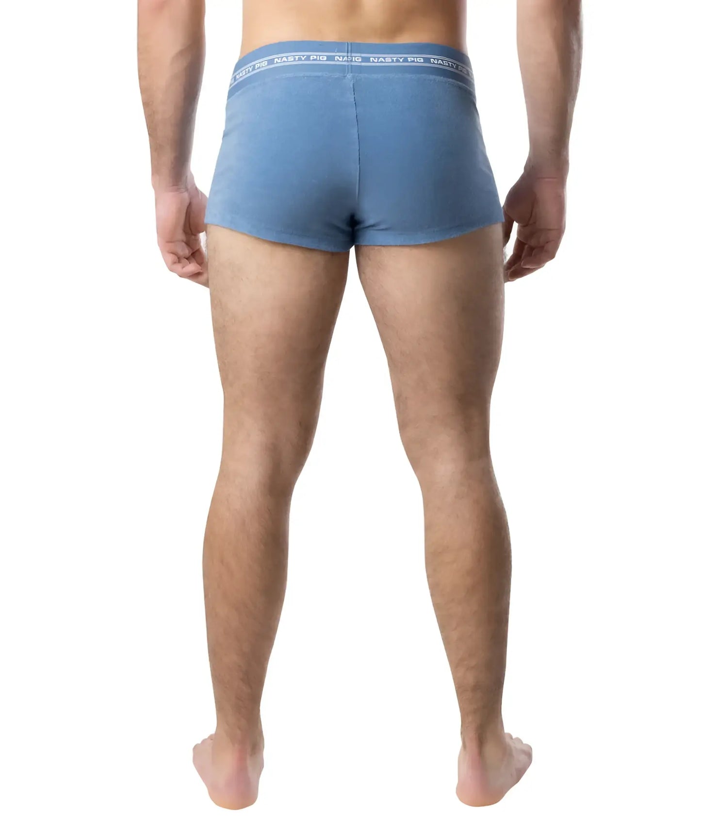 Blue nasty pig boxer briefs with white elastic waistband and brand logo from suite trunk short collection