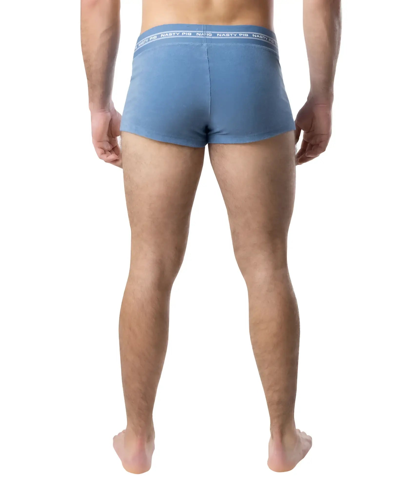 Blue nasty pig boxer briefs with white elastic waistband and brand logo from suite trunk short collection