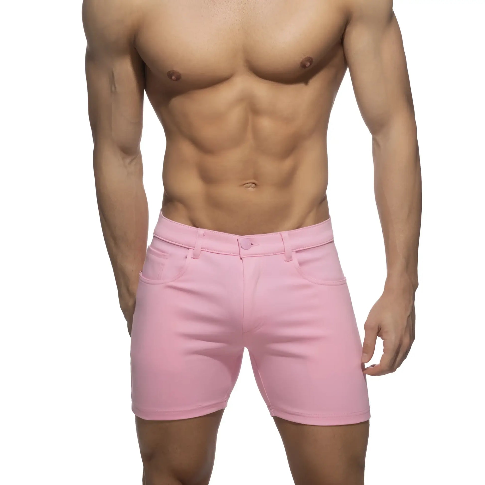 Svelte shorts pink denim shorts with classic five-pocket design and button closure for casual wear