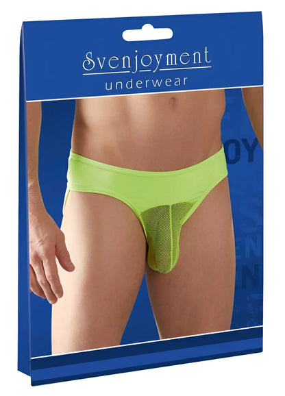 Neon yellow svenjoyment mesh pouch bikini jock strap underwear with bright neon green briefs and mesh panel size s