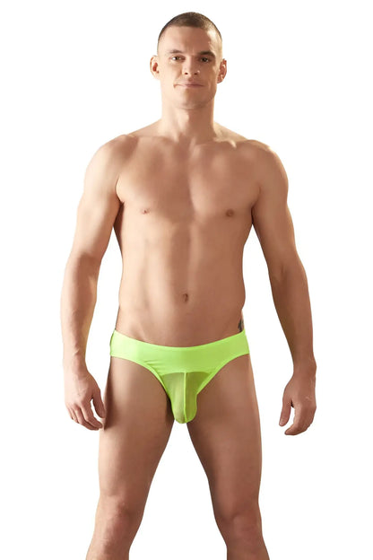 Svenjoyment neon yellow mesh pouch jock bikini briefs made of bright neon green breathable mesh size S