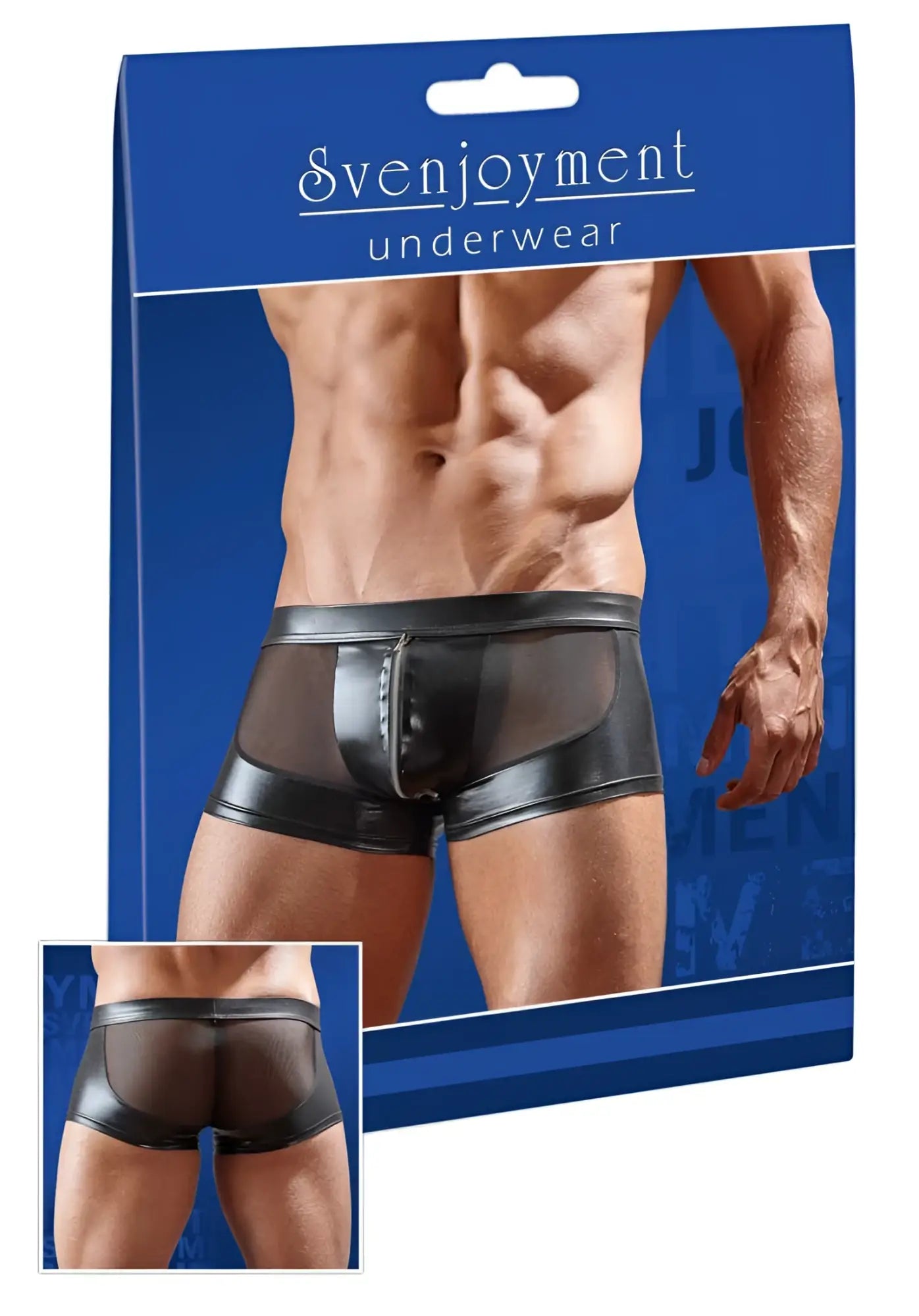 Black patent leather men’s briefs with mesh side panels and wetlook powernet zipper detail size m by svenjoyment