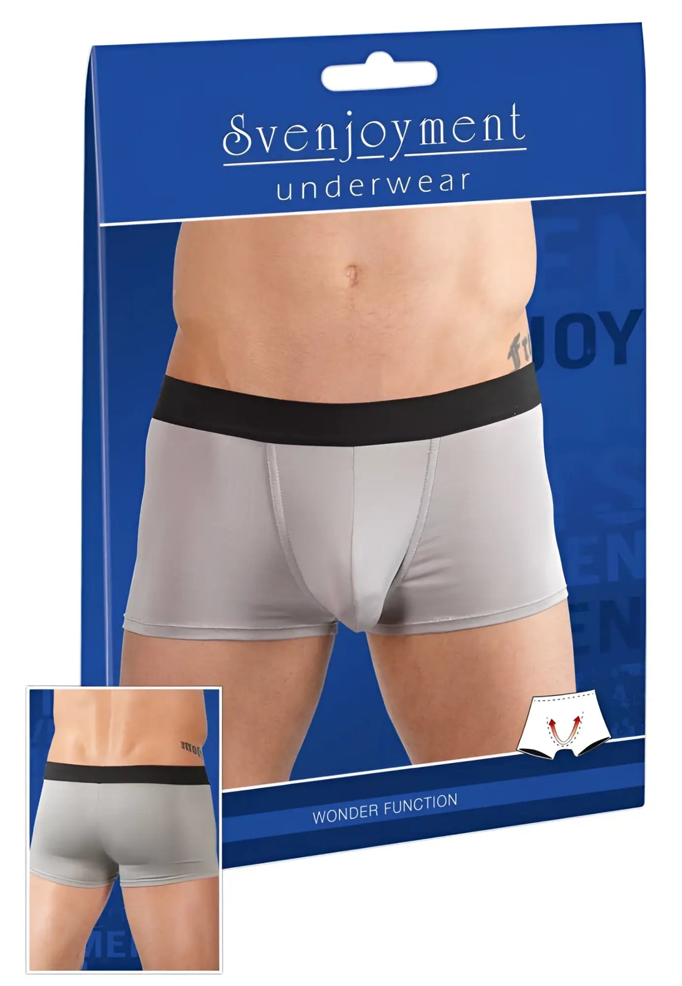 Gray svenjoyment push up microfibre boxer briefs with black waistband size m in underwear packaging