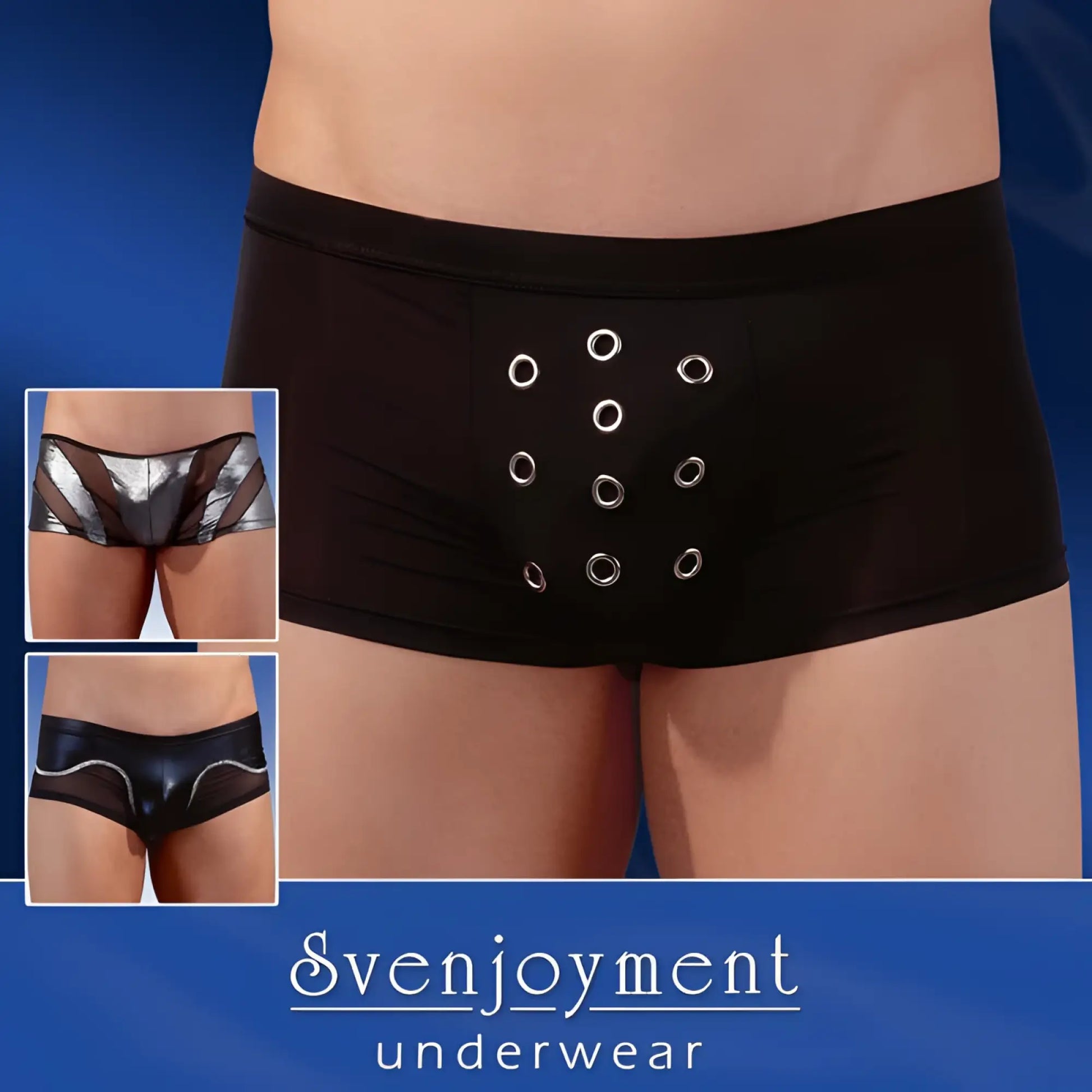 Black satin briefs with silver grommets down the front svenjoyment random surprise boxer brief underwear size l