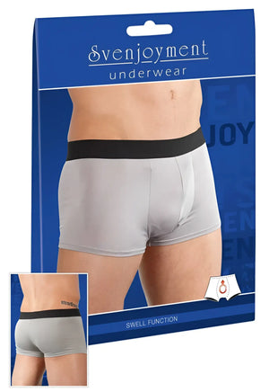 Gray svenjoyment swell microfibre boxer briefs with black elastic waistband size m front view