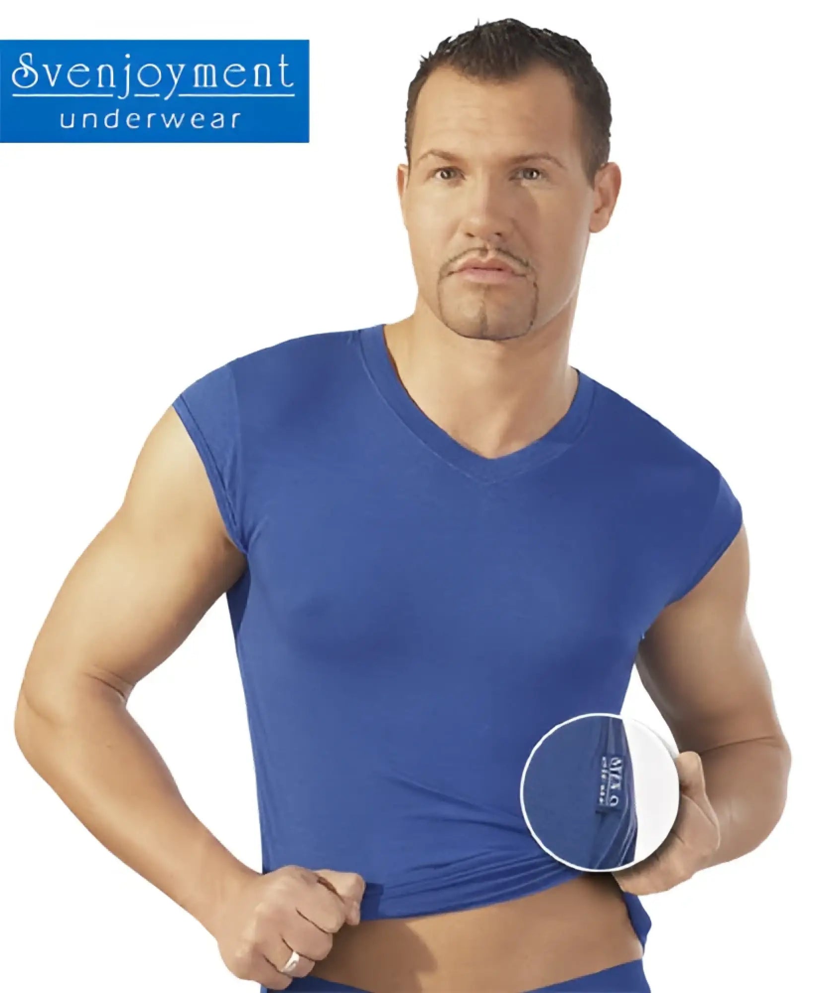 Blue sleeveless v neck men’s underwear top by svenjoyment made of soft fabric in size m for comfortable wear