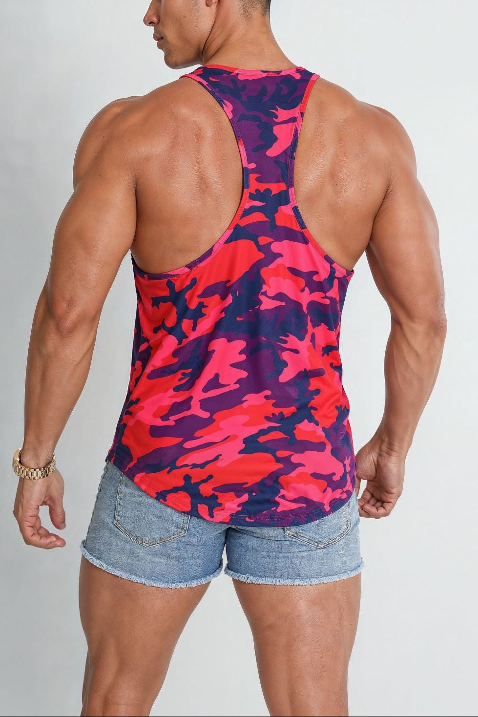 JJ Malibu Men's Feel-Me Scoop Bottom Tank - Purple Camo