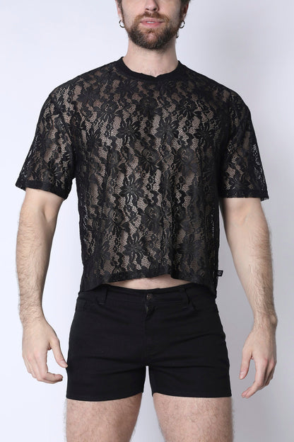 Timoteo Sorrento Lace Cropped Tee - Black