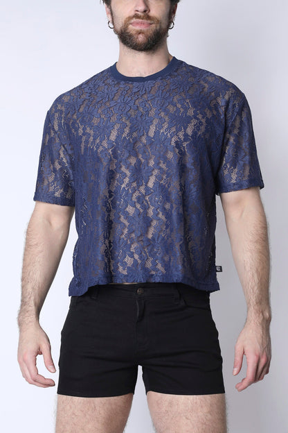 Timoteo Sorrento Lace Cropped Tee - Midnight Blue