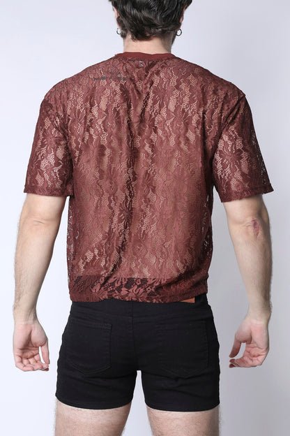 Timoteo Sorrento Lace Cropped Tee - Rust