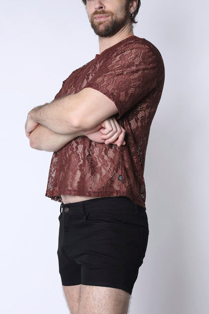Timoteo Sorrento Lace Cropped Tee - Rust