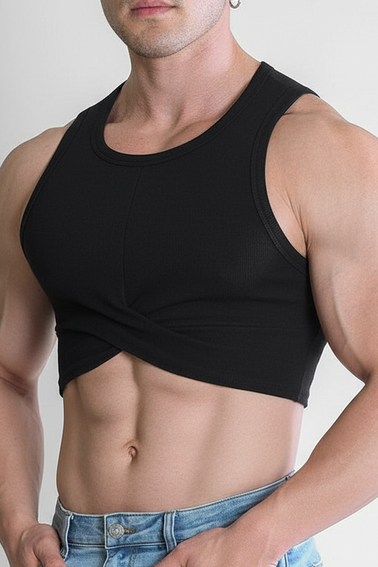 JJ Malibu Men's Wrapped Up Ribbed Crop Tank - Black