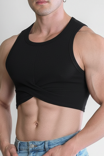 JJ Malibu Men's Wrapped Up Ribbed Crop Tank - Black
