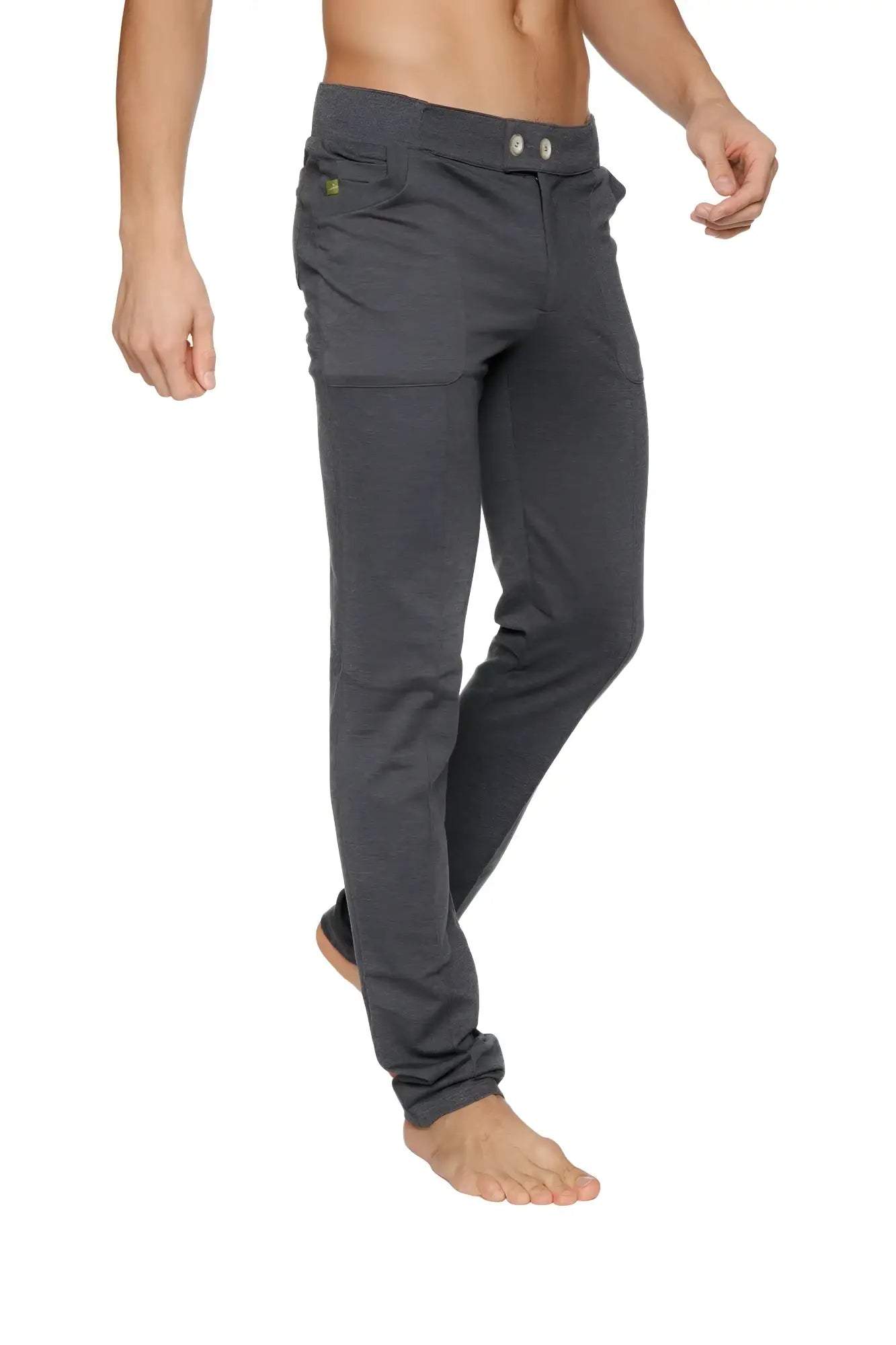 Dark gray soft textured tactical urban at home dress pant yoga pant with relaxed fit and subtle stitching details