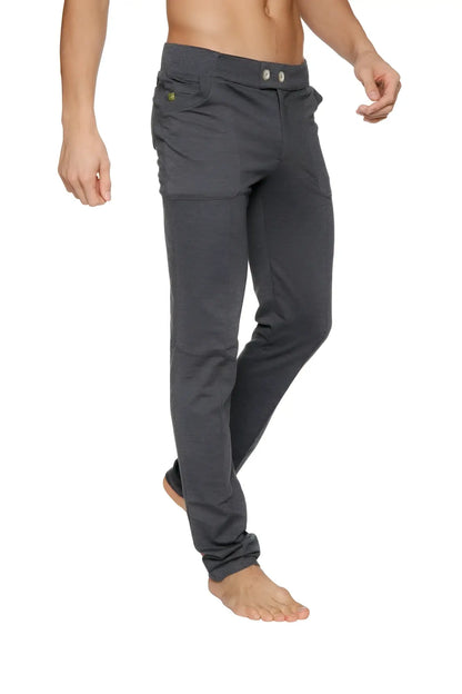 Dark gray soft textured tactical urban at home dress pant yoga pant with relaxed fit and subtle stitching details