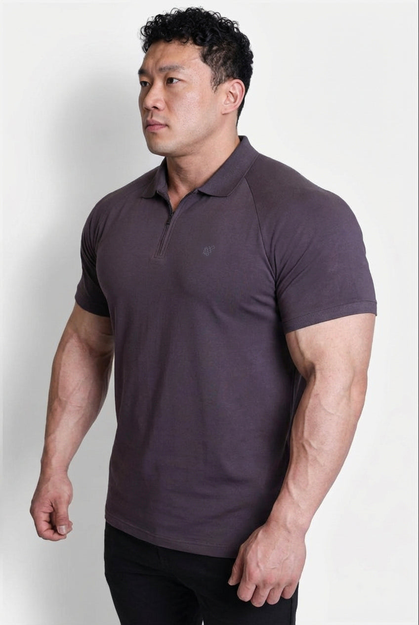 Jed North Men's Premium Muscle-Fit Polo Tee w/ Zipper - Dark Gray