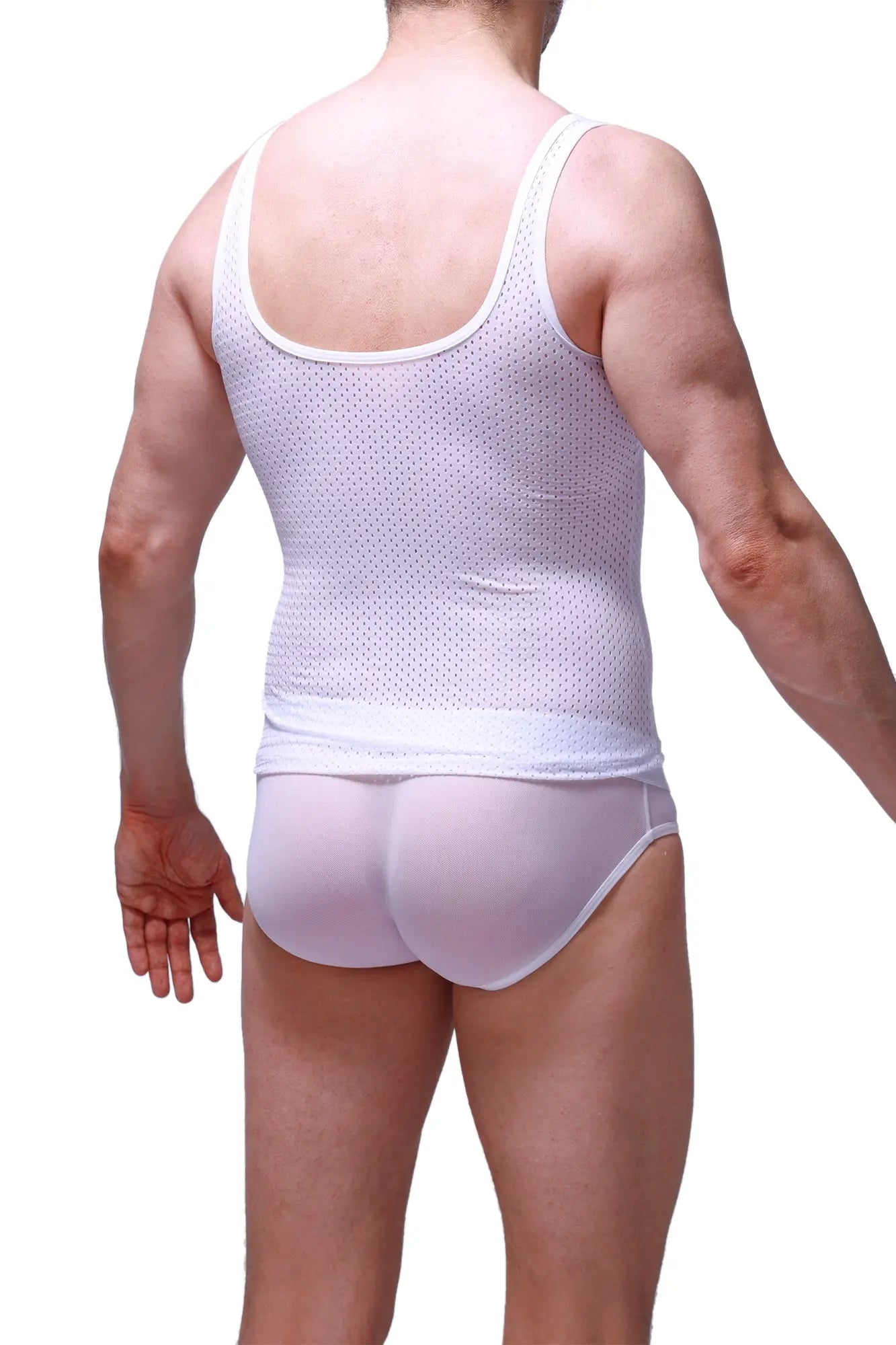 White mesh tank top attan bee white with snug fit and subtle patterned texture perfect for casual wear