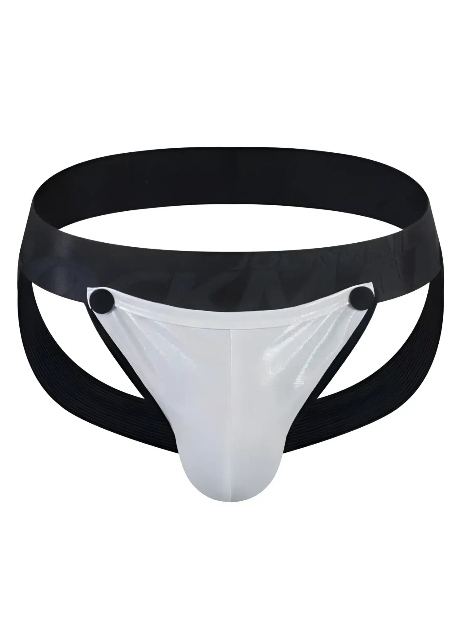 Black and transparent plastic briefs with a sleek modern design in tartarus coated jockstrap product image